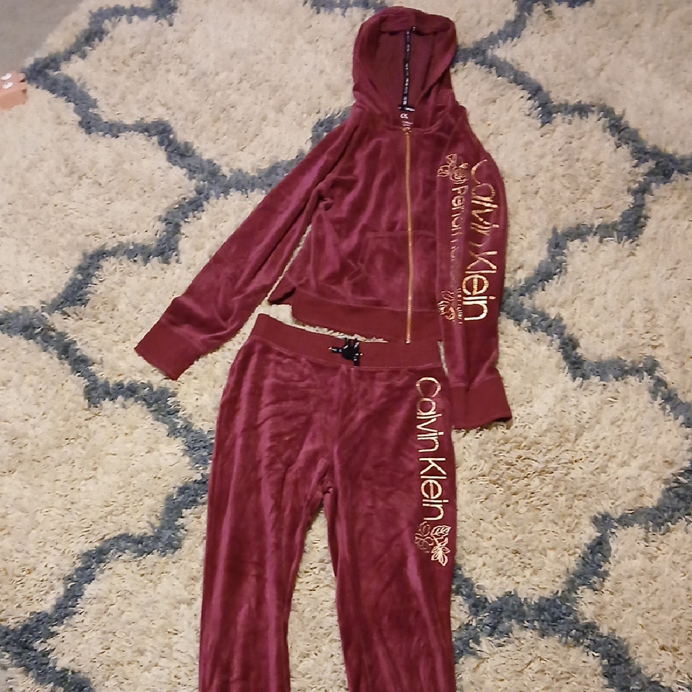 Calvin Klein Maroon Velour Set